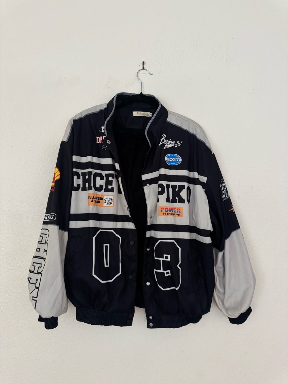Vintage Piko 1988 Black & Cream Varsity Bomber Jacket Size Medium
